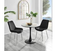 FurnitureboxUK Elina White Marble Effect Scratch Resistant Dining Table & 2 Pesaro Silver Leg Velvet Chairs in Black FurnitureboxUK Black