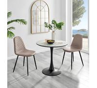 FurnitureboxUK Elina White Marble Effect Scratch Resistant Dining Table & 2 Corona Black Leg Chairs in Beige FurnitureboxUK Beige