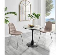 FurnitureboxUK Elina White Marble Effect Scratch Resistant Dining Table & 2 Corona Silver Chairs in Beige FurnitureboxUK Beige