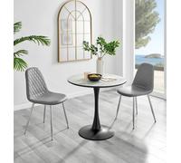 FurnitureboxUK Elina White Marble Effect Scratch Resistant Dining Table & 2 Corona Silver Chairs in Grey FurnitureboxUK Grey