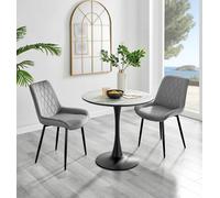 FurnitureboxUK Elina White Marble Effect Scratch Resistant Dining Table & 2 Pesaro Black Leg Velvet Chairs in Grey FurnitureboxUK Grey