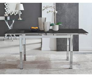 Furniturebox Enna 4 6 Seater Black Glass And Chrome Metal Extending Dining Table For Family Dinners And Guests With Elegant Minimalist Design