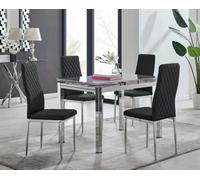 Furniturebox Enna White Glass Extending Dining Table And 4 Black Milan Chairs