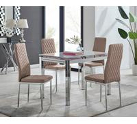 FurnitureboxUK Enna White Glass Extending 4-6 Seater Dining Table & 4 Milan Faux Leather Chairs in Beige FurnitureboxUK Beige