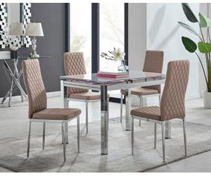 Furniturebox Enna White Glass Extending Dining Table And 4 Cappuccino Milan Chairs