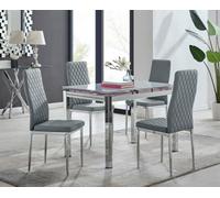 FurnitureboxUK Enna White Glass Extending 4-6 Seater Dining Table & 4 Milan Faux Leather Chairs in Grey FurnitureboxUK Grey