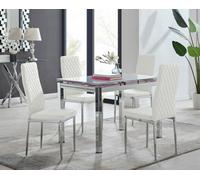 Furnitureboxuk Enna White Glass Extending 4-6 Seater Dining Table And 4 Milan Faux Leather Chairs White One Size