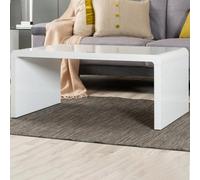 Furniturebox Enzo White High Gloss Rectangular Coffee Table With Sleek Simple Minimalist Design And Curved Edges For Living Rooms