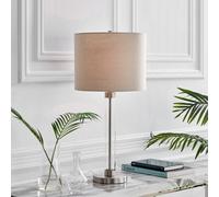 Furniturebox Esme Clear Glass And Chrome Metal Table Lamp Light With Grey Shade Including Energy Efficient Led Bulb