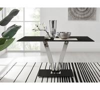 Furniturebox Florini Black Glass And Chrome Metal 6 Seater Dining Table With Statement V Shaped Structural Legs For Modern Minimalist Style