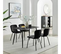Furniturebox Furniturbeox Uk Asti Grey Marble Ceramic Top Dining Table & 4 Black Asti Chairs