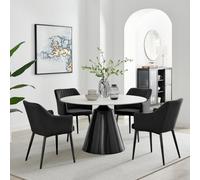 Furniturebox Furniturbeox Uk Nina White Marble Ceramic Top Round Dining Table & 4 Black Calla Chairs