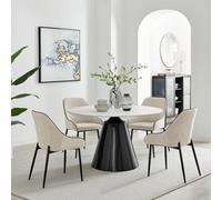 Furniturebox Furniturbeox Uk Nina White Marble Ceramic Top Round Dining Table & 4 Cream Beaumont Chairs