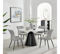Furniturebox Furniturbeox Uk Nina White Marble Ceramic Top Round Dining Table & 4 Light Grey Nora Chairs