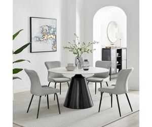 Furniturebox Furniturbeox Uk Nina White Marble Ceramic Top Round Dining Table & 4 Light Grey Nora Chairs
