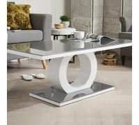 FurnitureboxUK Giovani Rectangular White High Gloss Coffee Table with Glass Top & Unique Halo Structural Plinth Base Design in Grey FurnitureboxUK Grey