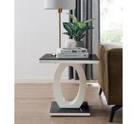 FurnitureboxUK Giovani Modern Square White High Gloss & Glass Top Side End Table Perfect for Living Rooms Hallways Bedrooms in Black FurnitureboxUK Black