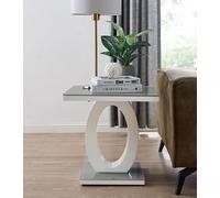 FurnitureboxUK Giovani Modern Square White High Gloss & Glass Top Side End Table Perfect for Living Rooms Hallways Bedrooms in Grey FurnitureboxUK Grey