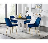 FurnitureboxUK Giovani 4 Grey Dining Table & 4 Pesaro Gold Leg Chairs in Navy FurnitureboxUK Navy