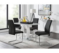 FurnitureboxUK Giovani Grey White Modern High Gloss & Glass Dining Table & 4 Lorenzo Chairs Set in Black FurnitureboxUK Black