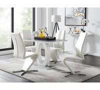 FurnitureboxUK Giovani Grey White Modern High Gloss & Glass Dining Table & 4 Willow Chairs Set in Off-White FurnitureboxUK Off-White