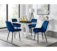 FurnitureboxUK Giovani 4 Grey Dining Table & 4 Pesaro Black Leg Chairs in Navy FurnitureboxUK Navy