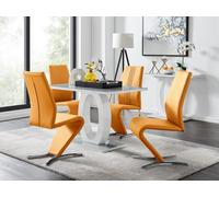 FurnitureboxUK Giovani Grey White Modern High Gloss & Glass Dining Table & 4 Willow Chairs Set in Mustard FurnitureboxUK Mustard