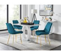 FurnitureboxUK Giovani 4 Grey Dining Table & 4 Pesaro Gold Leg Chairs in Blue FurnitureboxUK Blue