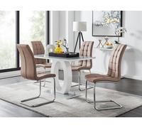 FurnitureboxUK Giovani Grey White Modern High Gloss & Glass Dining Table & 4 Murano Chairs Set in Beige FurnitureboxUK Beige