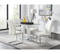 FurnitureboxUK Giovani Grey White Modern High Gloss & Glass Dining Table & 4 Lorenzo Chairs Set in Off-White FurnitureboxUK Off-White