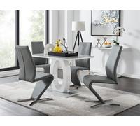 Giovani Grey White Modern Glass Dining Table With Four Willow Chairs Set - Grey