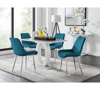FurnitureboxUK Giovani 4 Grey Dining Table & 4 Pesaro Silver Leg Chairs in Blue FurnitureboxUK Blue