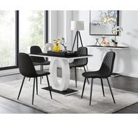 Furniturebox Giovani Rectangular 4 Seat White High Gloss Unique Halo Dining Table Black Glass Top 4 Black Faux Leather Black Leg Corona Chairs