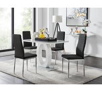 FurnitureboxUK Giovani Grey White Modern High Gloss & Glass Dining Table & 4 Milan Chairs Set in Black FurnitureboxUK Black