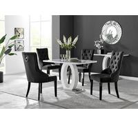 Furniturebox Giovani Rectangular 4 Seat White High Gloss Unique Halo Dining Table Grey Glass Top 4 Black Velvet Black Leg Belgravia Chairs