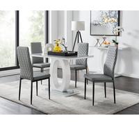 Furniturebox Giovani Rectangular 4 Seat White High Gloss Unique Halo Dining Table Grey Glass Top 4 Grey Faux Leather Black Leg Milan Chairs
