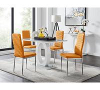 Furnitureboxuk Giovani Grey White Modern High Gloss And Glass Dining Table And 4 Milan Chairs Set In Mustard Mustard