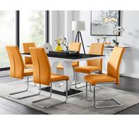 FurnitureboxUK Giovani High Gloss & Glass Dining Table & 6 Lorenzo Chairs Set in Mustard FurnitureboxUK Mustard