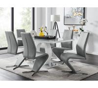 FurnitureboxUK Giovani 6-Seater Grey Glass Dining Table & 6 Willow Faux Leather Dining Chairs FurnitureboxUK Grey