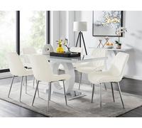FurnitureboxUK Giovani 6-Seater Grey Glass Dining Table & 6 Pesaro Soft Velvet Dining Chairs in Cream FurnitureboxUK Cream