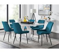 FurnitureboxUK Giovani 6-Seater Grey Glass Dining Table & 6 Pesaro Soft Velvet Dining Chairs in Blue FurnitureboxUK Blue