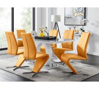 FurnitureboxUK Giovani 6-Seater Grey Glass Dining Table & 6 Willow Faux Leather Dining Chairs in Mustard FurnitureboxUK Mustard