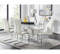 FurnitureboxUK Giovani 6-Seater Grey Glass Dining Table & 6 Murano Faux Leather Dining Chairs in White FurnitureboxUK White