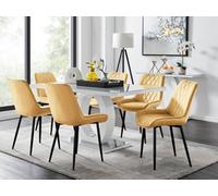 FurnitureboxUK Giovani 6-Seater Grey Glass Dining Table & 6 Pesaro Soft Velvet Dining Chairs in Mustard FurnitureboxUK Mustard