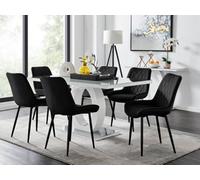 FurnitureboxUK Giovani 6-Seater Grey Glass Dining Table & 6 Pesaro Soft Velvet Dining Chairs in Black FurnitureboxUK Black