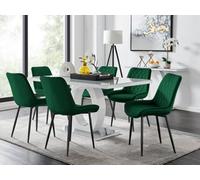 FurnitureboxUK Giovani 6-Seater Grey Glass Dining Table & 6 Pesaro Soft Velvet Dining Chairs in Green FurnitureboxUK Green