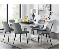 FurnitureboxUK Giovani 6-Seater Grey Glass Dining Table & 6 Pesaro Soft Velvet Dining Chairs FurnitureboxUK Grey