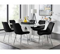 FurnitureboxUK Giovani 6-Seater Grey Glass Dining Table & 6 Pesaro Soft Velvet Dining Chairs in Black FurnitureboxUK Black