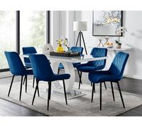 FurnitureboxUK Giovani 6-Seater Grey Glass Dining Table & 6 Pesaro Soft Velvet Dining Chairs in Navy FurnitureboxUK Navy
