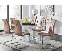 FurnitureboxUK Giovani 6-Seater Grey Glass Dining Table & 6 Murano Faux Leather Dining Chairs in Beige FurnitureboxUK Beige
